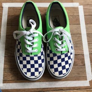 Neon green/ with navy checkered pattern Vans